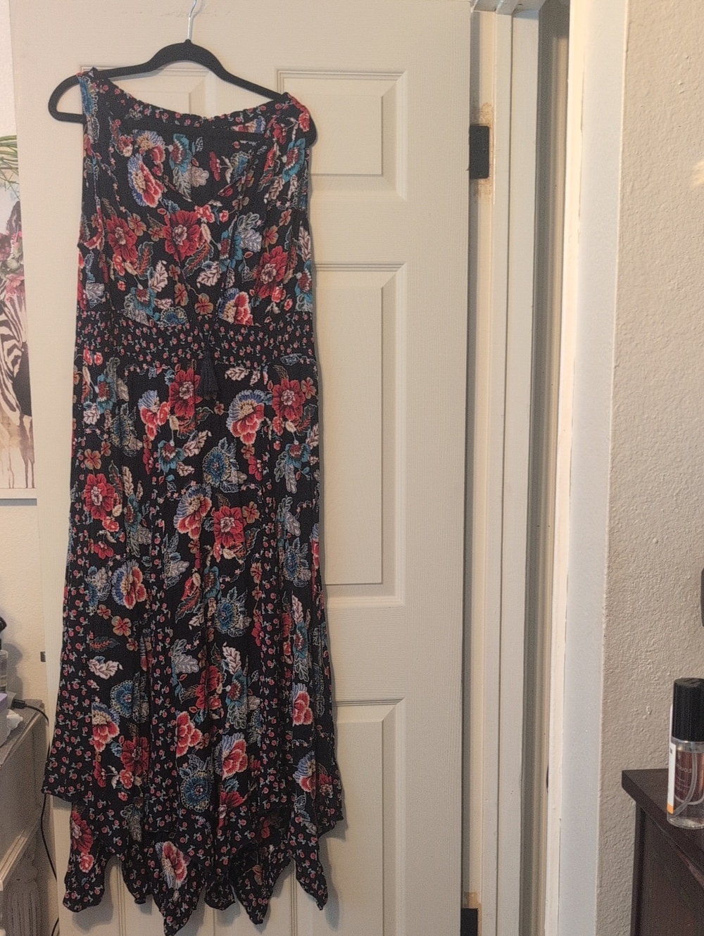 Black Floral Maxi Skirt with Red and Blue Flowers